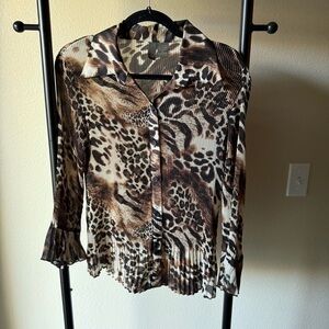 Y2K pleated Wild Animal Print Button-Down Shirt